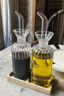 Aceitera Y Vinagrera Con Base De Madera