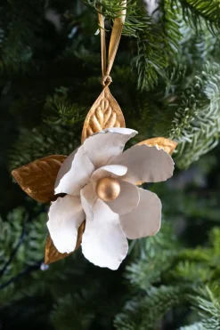 Adorno Dorado Y Blanco Flor Magnolia