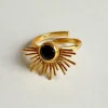 Anillo Dorado Ajustable Con Diseño De Sol Y Onyx Negra