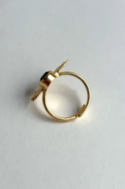 Anillo Dorado Ajustable Con Diseño De Sol Y Onyx Negra