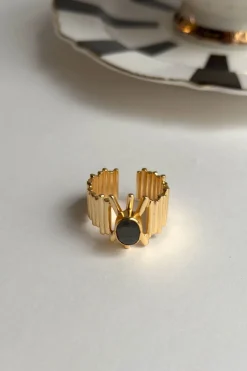 Anillo Dorado Ajustable Con Labradorita Grisácea