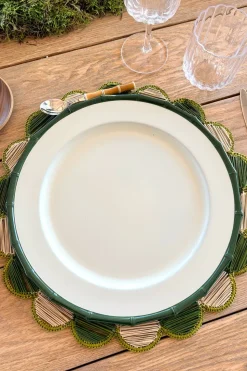 Bajoplato Blanco Con Borde Diseño Bambú Verde