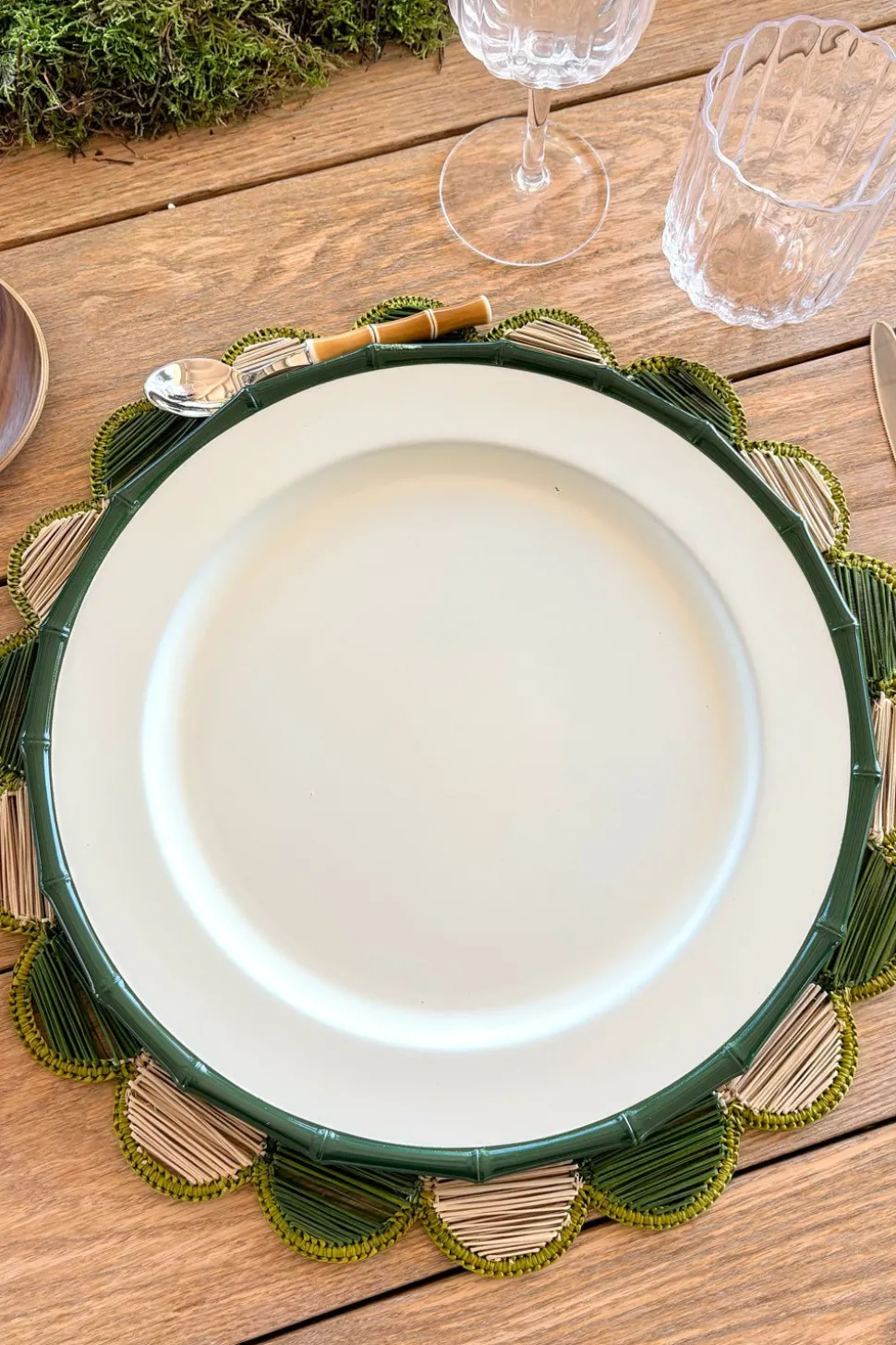 Bajoplato Blanco Con Borde Diseño Bambú Verde