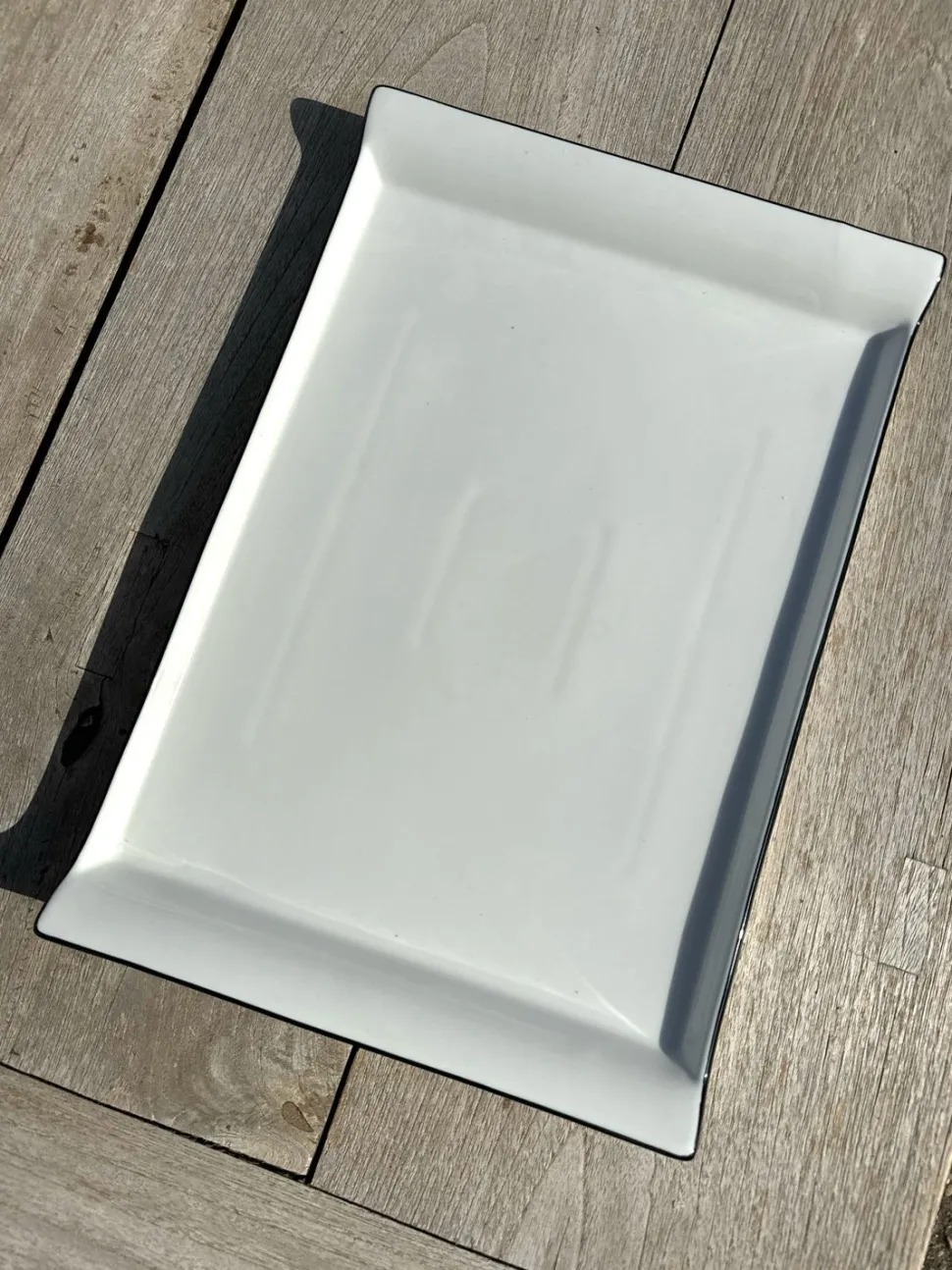 Bandeja Con Asas Grande De Porcelana Blanca Con Filo Negro