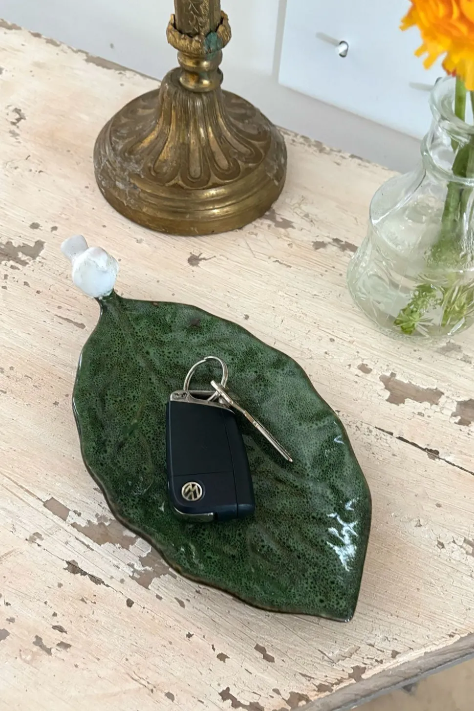 Bandeja Con Diseño De Hoja Y Figura De Pájaro
