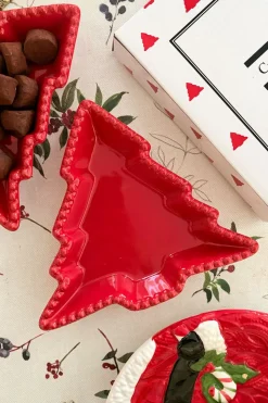 Bandeja Con Diseño De Árbol Roja Mediana