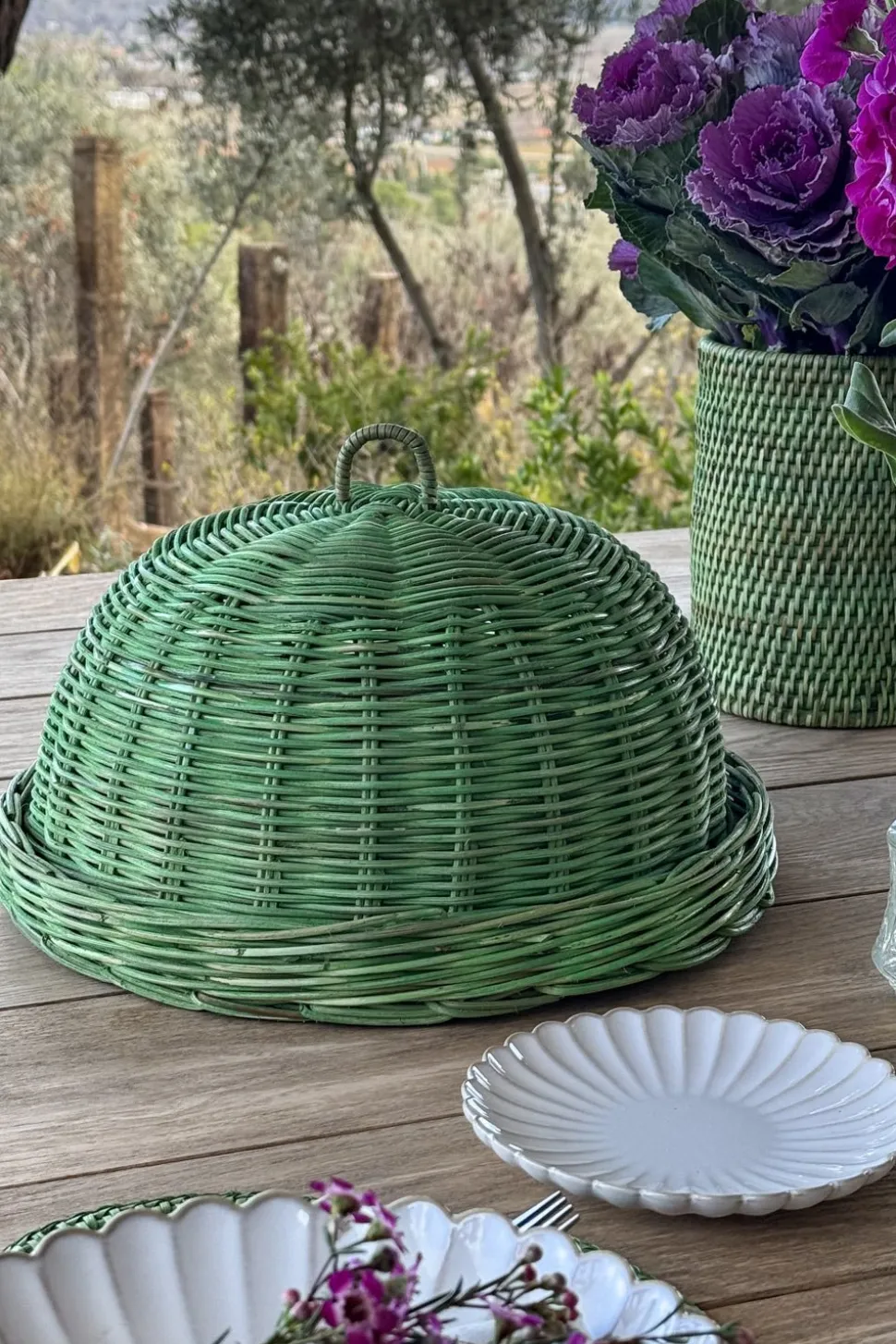 Bandeja Con Tapa De Ratán Verde