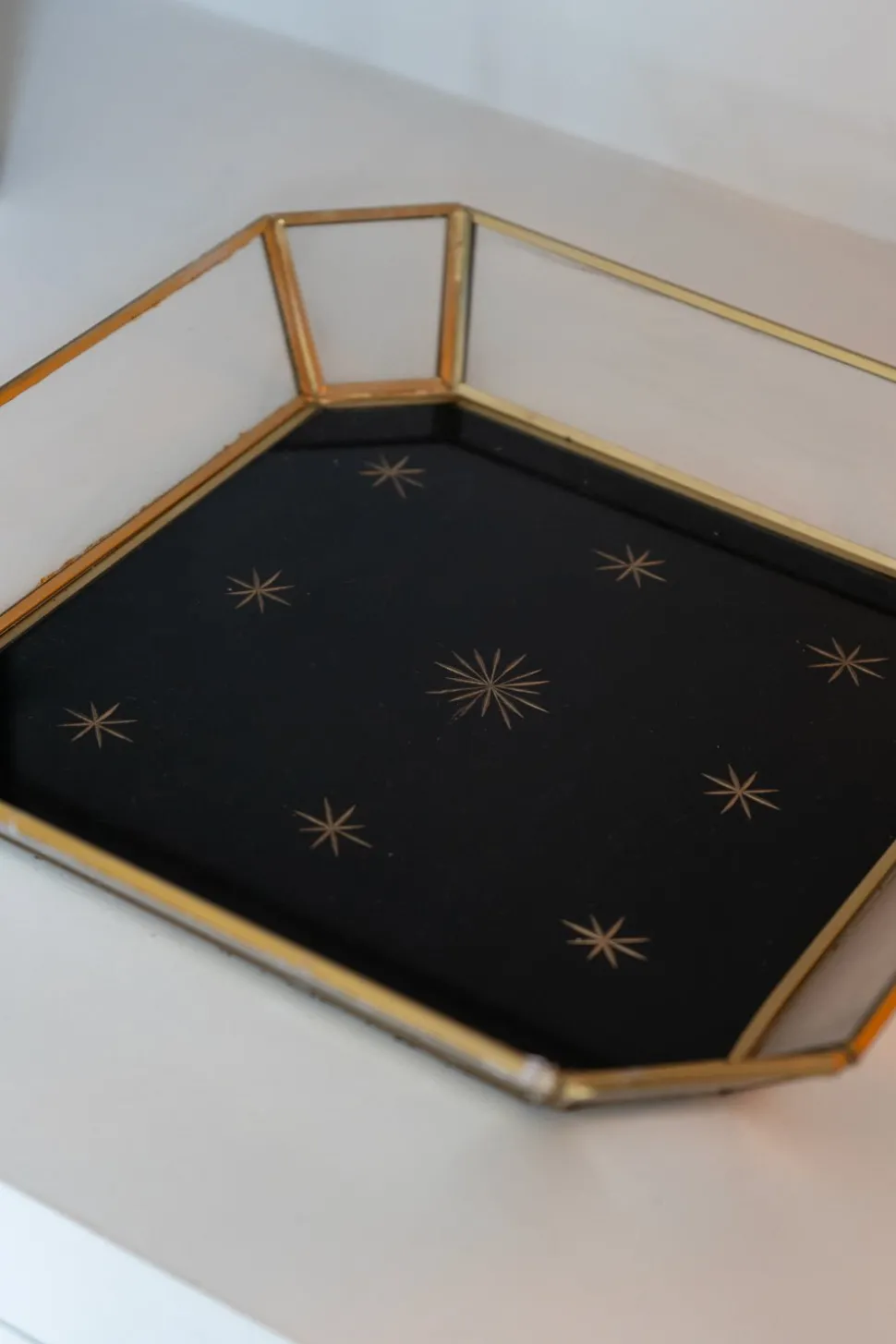 Bandeja Cuadrada De Cristal Dorada Con Diseño De Estrellas