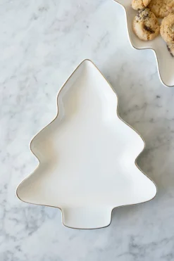 Bandeja De Cerámica Con Borde Dorado Diseño Árbol