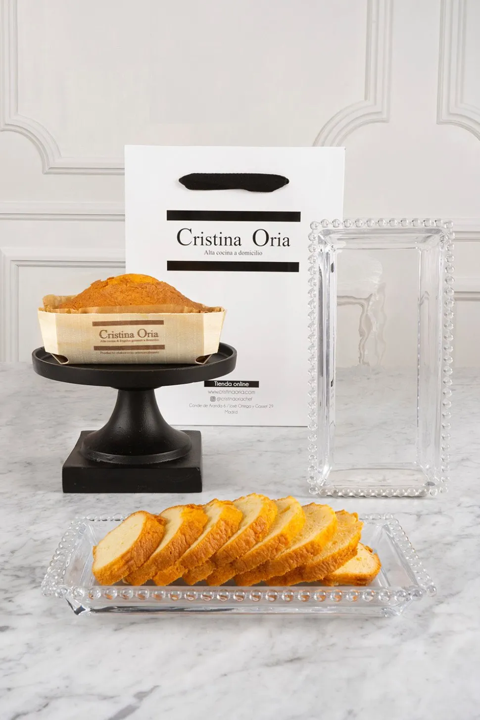 Bandeja De Cristal & Bizcocho En Bolsa