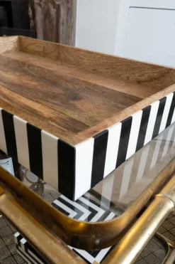 Bandeja De Resina Y Madera Con Diseño De Rayas Blancas Y Negras