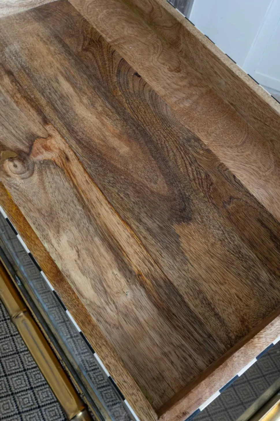 Bandeja De Resina Y Madera Con Diseño De Rayas Blancas Y Negras Grande