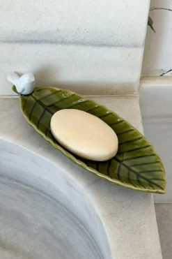 Bandeja Decorativa Verde Flor Con Pájaro Blanco