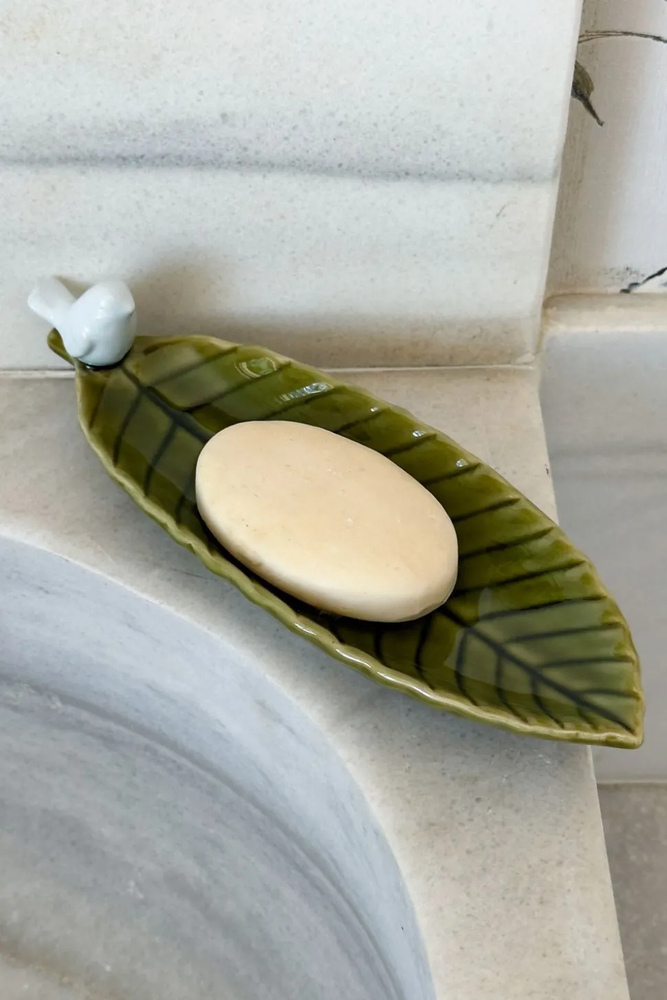 Bandeja Decorativa Verde Flor Con Pájaro Blanco