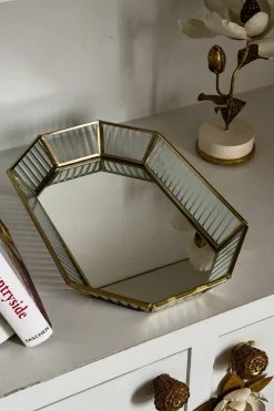 Bandeja Octogonal De Cristal Con Detalles Dorados Mediana
