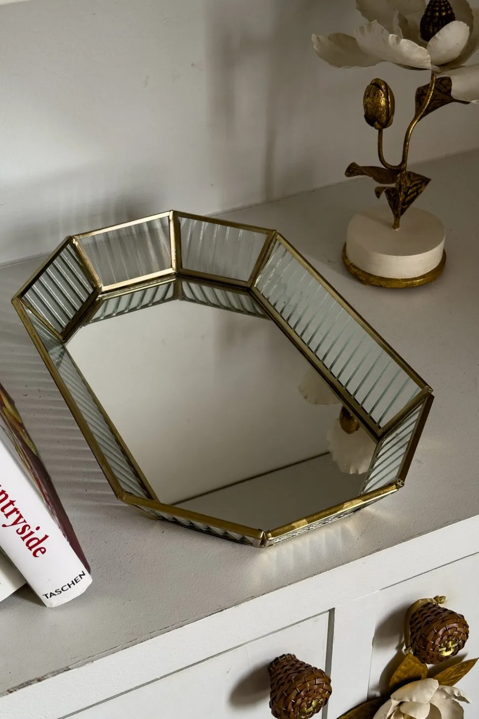 Bandeja Octogonal De Cristal Con Detalles Dorados Mediana