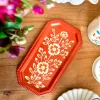 Bandeja Pequeña Rectangular Teja Con Flores Blancas Pintadas