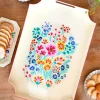 Bandeja Rectangular Beige Con Flores De Colores Pintadas A Mano