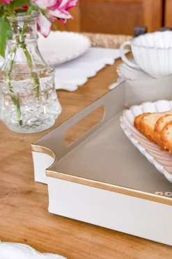 Bandeja Rectangular Con Flores Pintadas A Mano