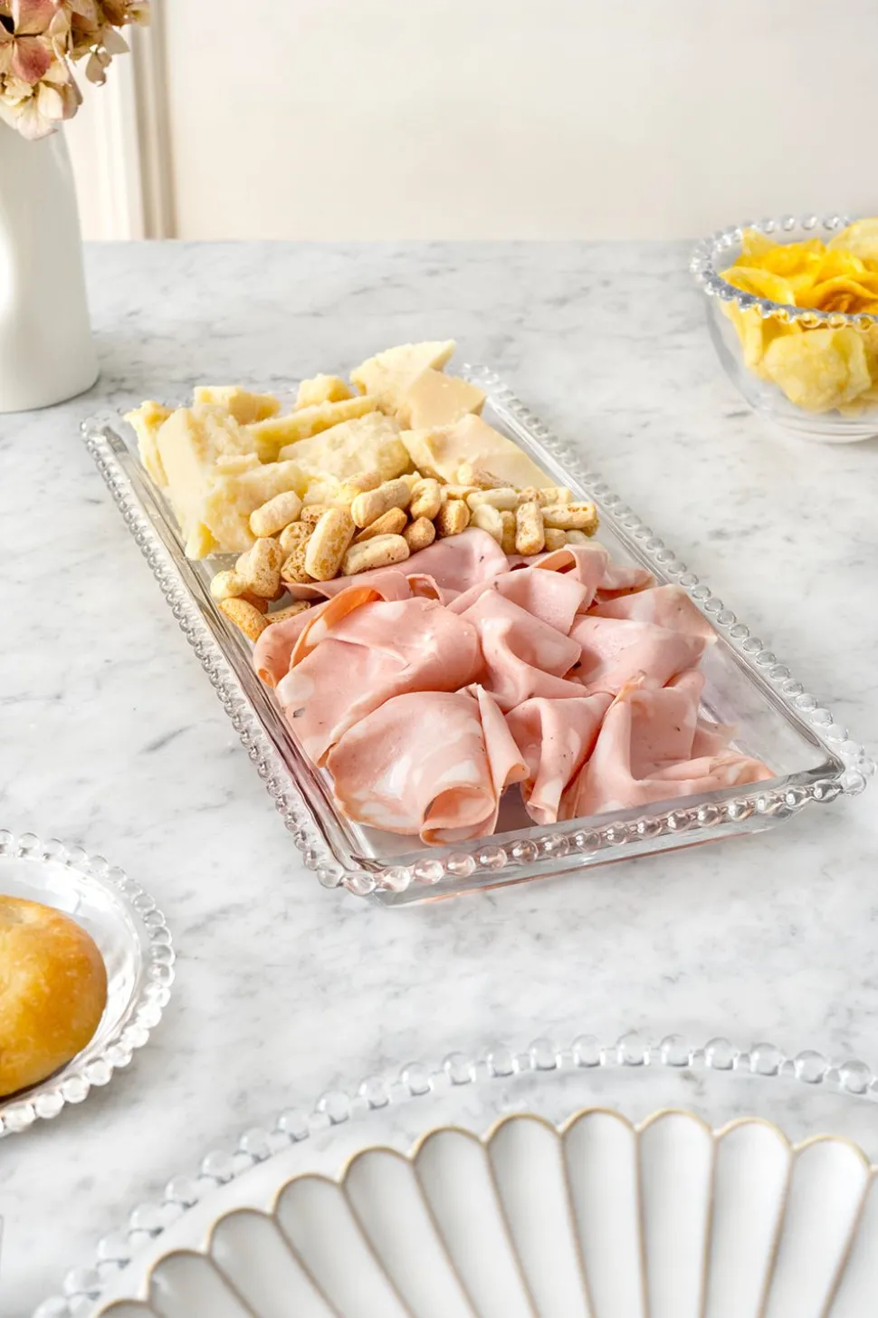 Bandeja Rectangular Cristal Bolitas Grande