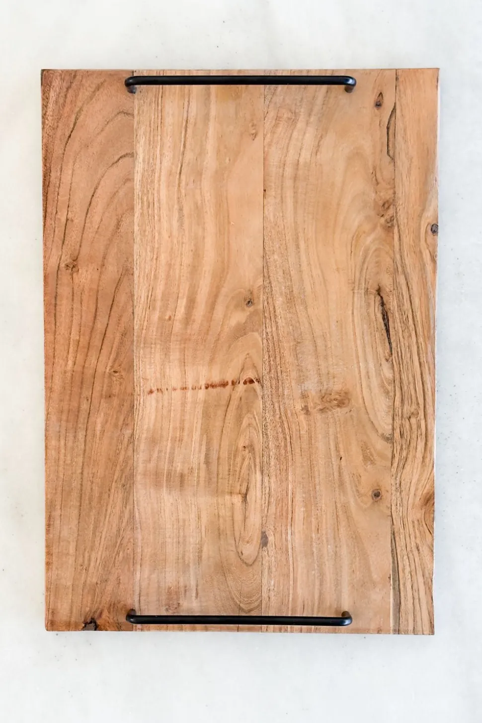 Bandeja Rectangular De Madera Con Asas Negras