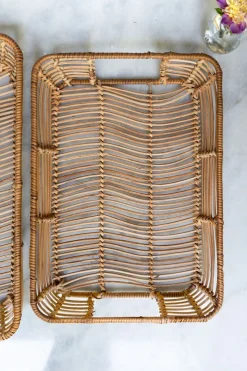 Bandeja Rectangular De Ratán Y Metal