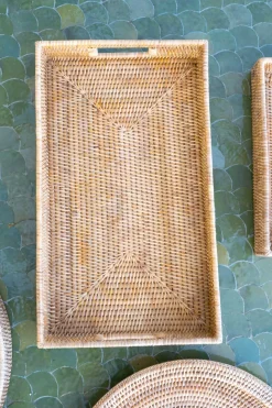 Bandeja Rectangular De Ratán Con Asas