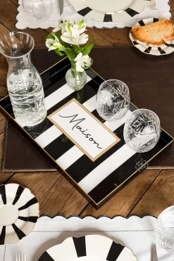 Bandeja Rectangular Rayas Blancas Y Negras Con Mensaje "Maison"