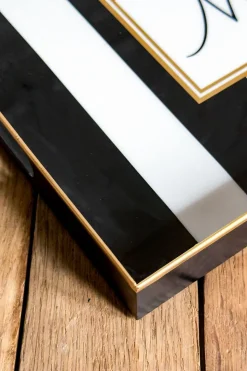 Bandeja Rectangular Rayas Blancas Y Negras Con Mensaje