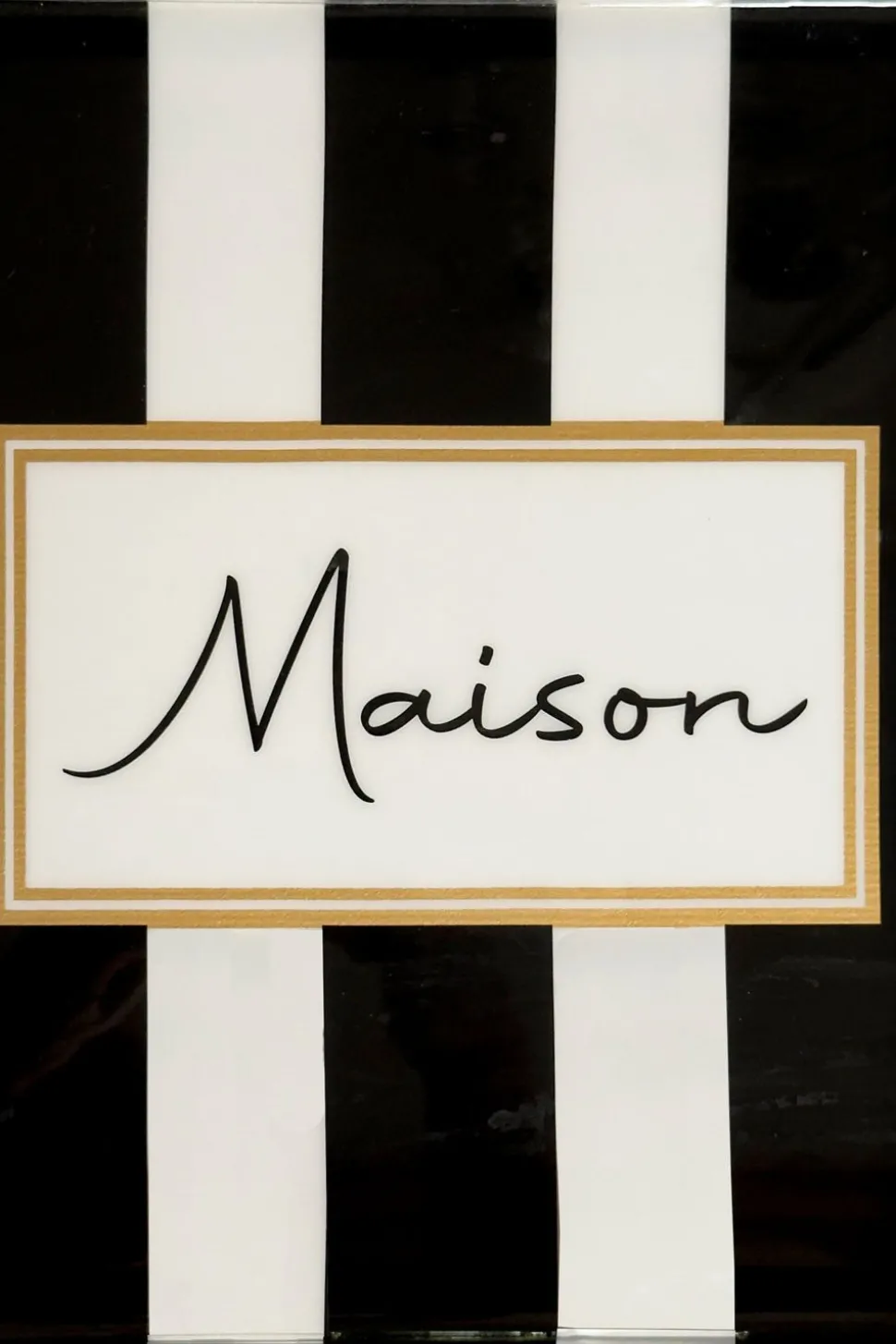 Bandeja Rectangular Rayas Blancas Y Negras Con Mensaje "Maison"