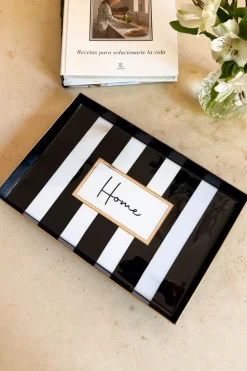 Bandeja Rectangular Rayas Blancas Y Negras Con Mensaje