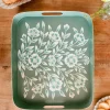 Bandeja Rectangular Verde Con Flores Blancas Pintadas