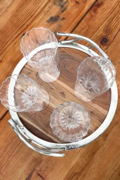 Bandeja Redonda De Madera Con Asas Plateadas Cuernos Ciervo