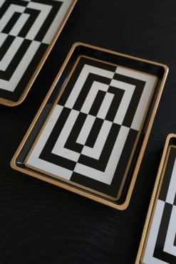 Bandejas Decorativas Con Diseño Geométrico Blancas Y Negras