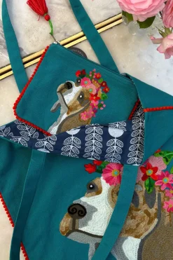 Bolsa Bordada A Mano Con Diseño De Perro Azul