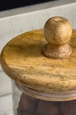 Bombonera De Cristal Con Base Y Tapa De Madera