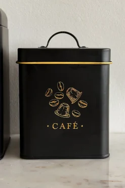 Bote Metálico Negro Con Ilustración Dorada Para Café