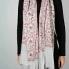 Bufanda De Cashmere Bordada Con Flores Rojas
