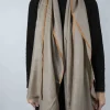 Bufanda De Cashmere Tostada Con Bordado Naranja