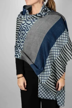Bufanda De Lana Con Diseño Geométrico Azul