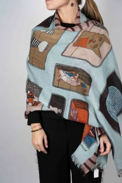 Bufanda De Lana Con Diseño De Figuras Burdeos