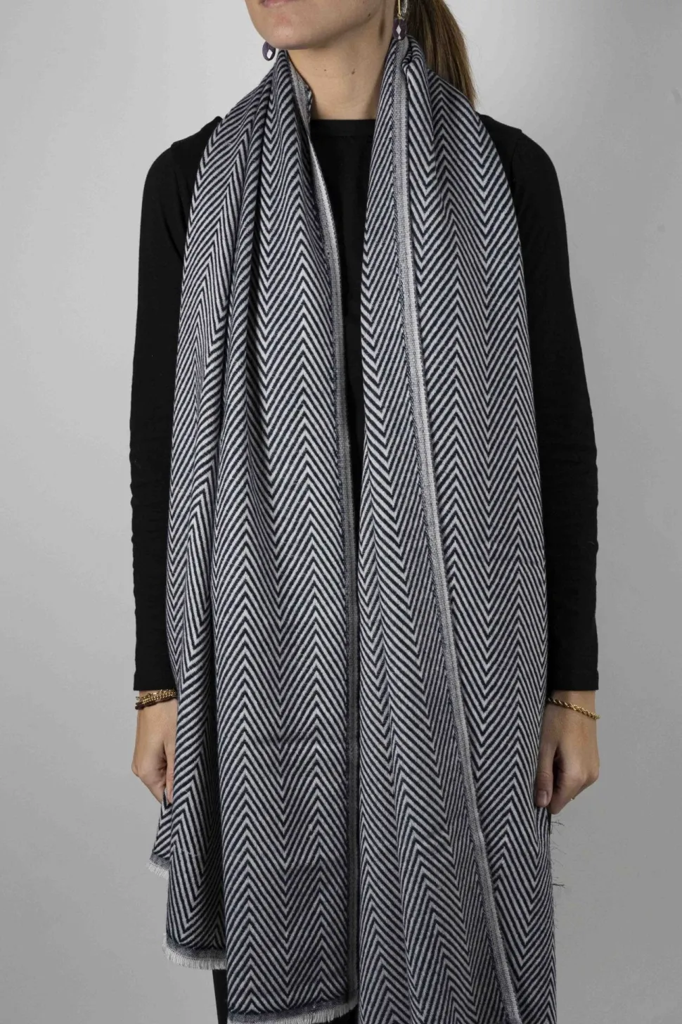 Bufanda De Lana Y Cashmere Con Diseño ZigZag