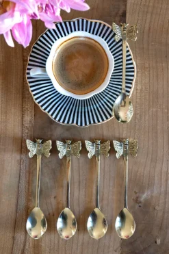 Caja De Regalo Tazas Espresso Grises Y Cucharitas De Bronce