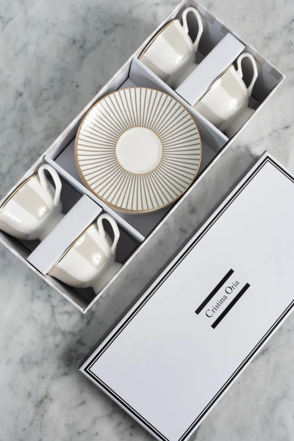Caja De Regalo Tazas Espresso Y Platos Blanca Y Gris Cristina Oria