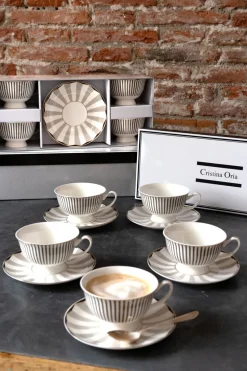 Caja De Regalo Tazas Y Platos Blanca Y Gris Cristina Oria