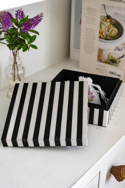 Caja Decorativa De Resina Cuadrada Con Diseño De Rayas Blancas Y Negras