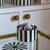 Caja Decorativa De Resina Redonda Con Diseño De Rayas Blancas Y Negras Pequeña