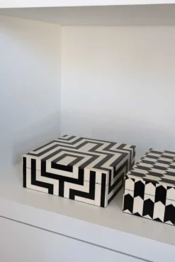 Caja Decorativa De Resina Con Diseño De Puzle Blanco Y Negro