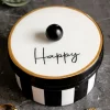 Caja Decorativa Rayas Blancas Y Negras Con Mensaje "Happy"
