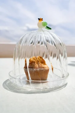 Campana Con Base De Vidrio Soplado Con Figura Pájaro